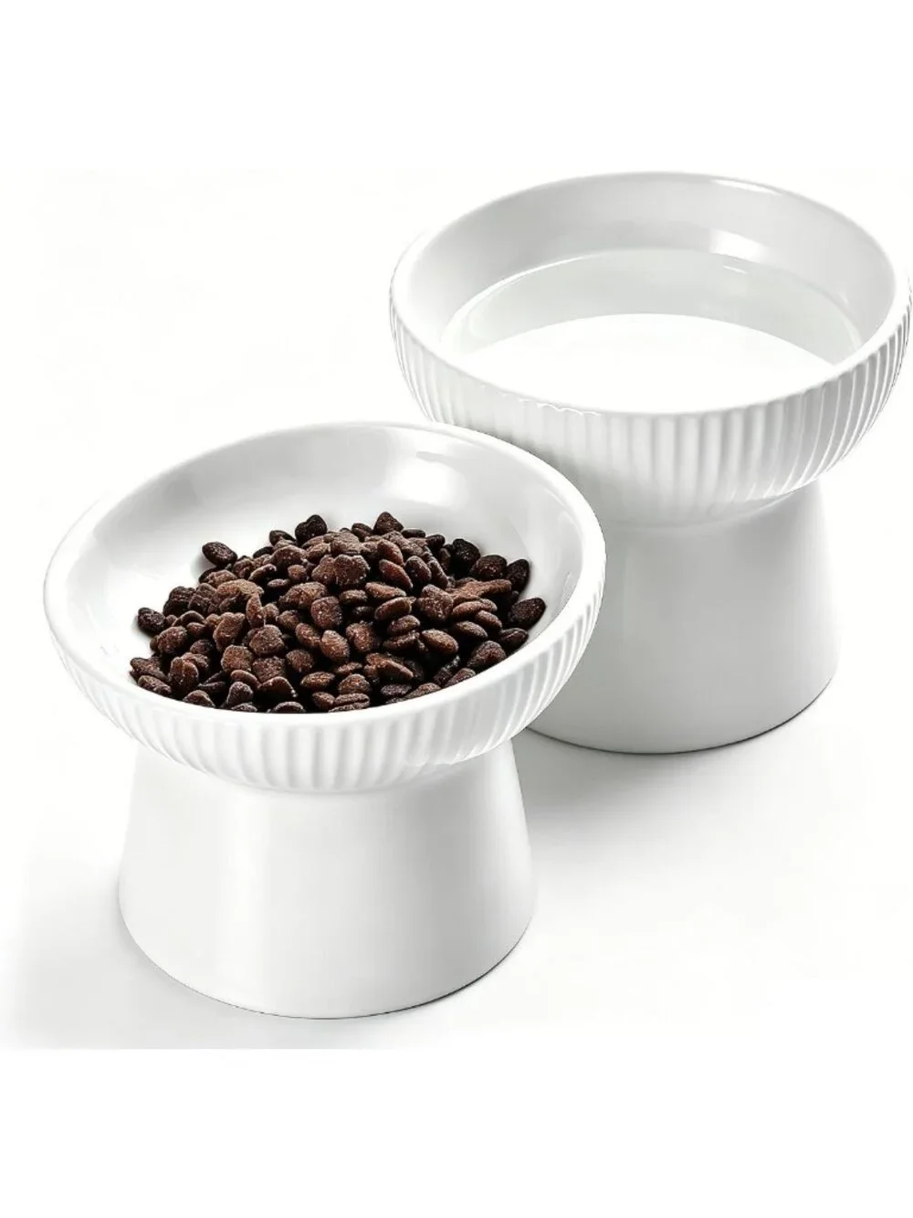 Elevated Ceramic Cat Food & Water Bowls - Anti-Vomiting, Non-Slip, Whisker